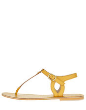 Seashell Charm Leather Sandals, Yellow (YELLOW), large