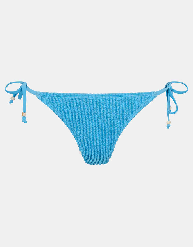 Crinkle Textured Tie Side Bikini Bottoms, Blue (BLUE), large