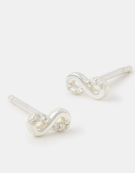 Sterling Silver Infinity Stud Earrings, , large