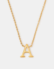 Stainless Steel Initial Pendant Necklace, Gold (GOLD), large