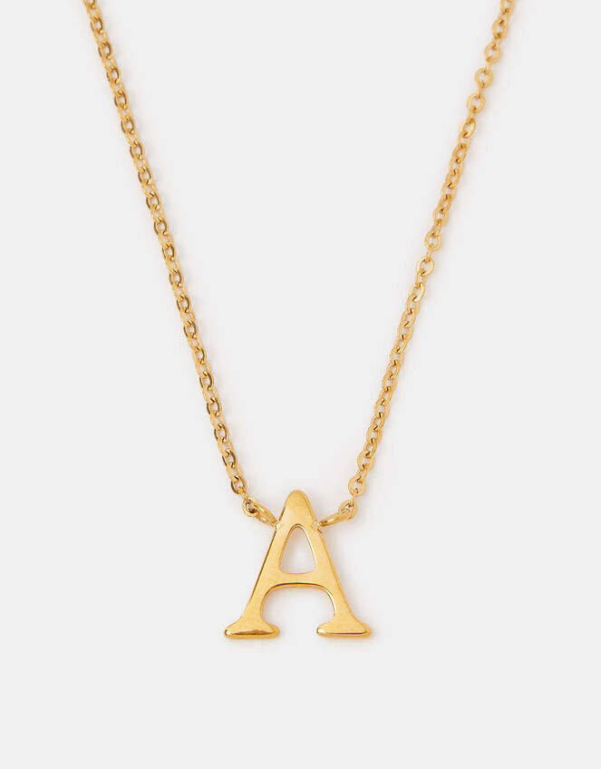 Stainless Steel Initial Pendant Necklace, Gold (GOLD), large