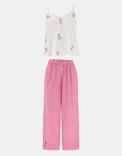 Cherry Embroidered Long Pyjamas Set, Red (RED), large