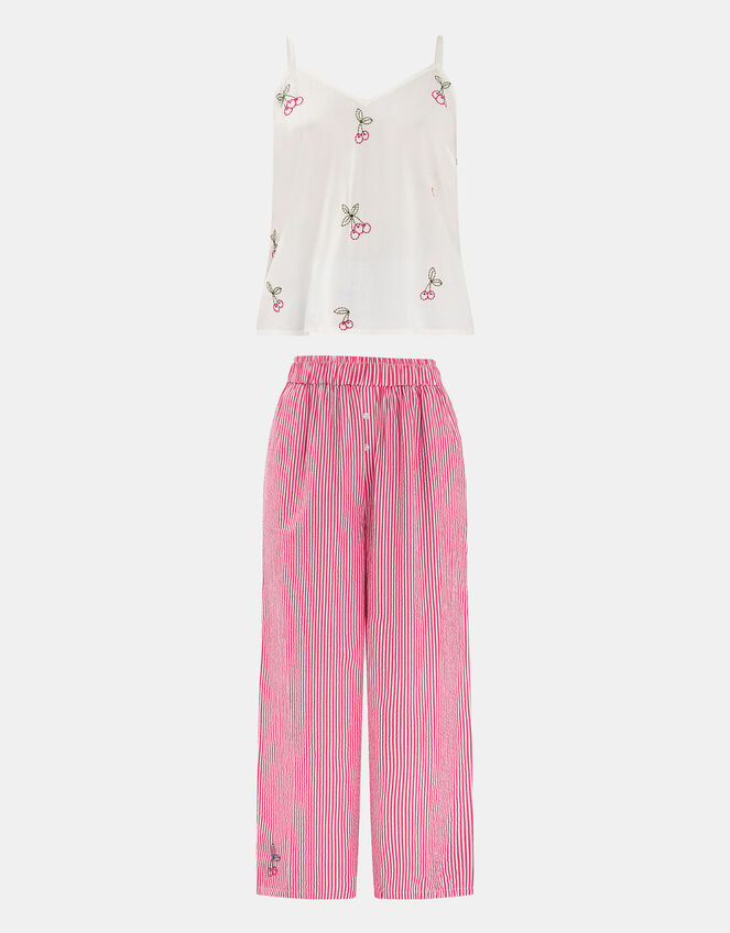 Cherry Embroidered Long Pyjamas Set, Red (RED), large