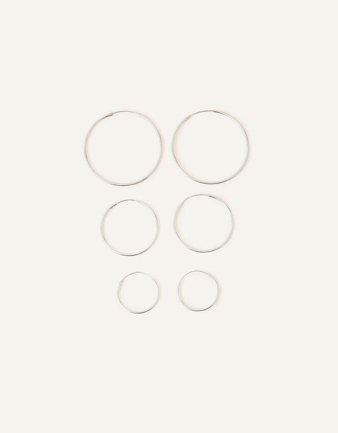 Sterling Silver Hoop Earrings Set of Three, , large