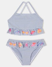 Girls Embroidered Stripe Tankini Set, Blue (BLUE), large