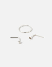 Stainless Steel Nose Stud and Hoop Set of Three, Silver (SILVER), large