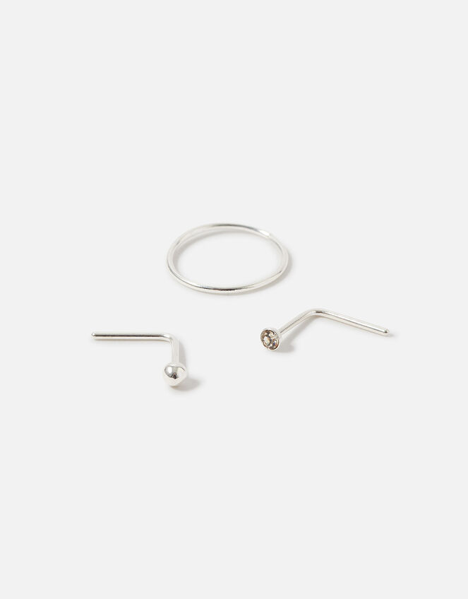Stainless Steel Nose Stud and Hoop Set of Three, Silver (SILVER), large