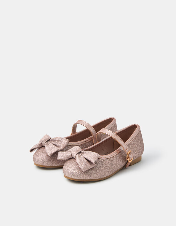 Girls Bow Glitter Ballet Flats, Pink (PINK), large