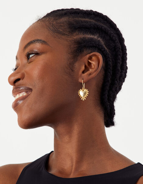 Gold-Plated Grecian Heart Drop Earrings, , large