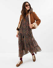 Floral Embroidered Faux Suede Jacket, Tan (TAN), large