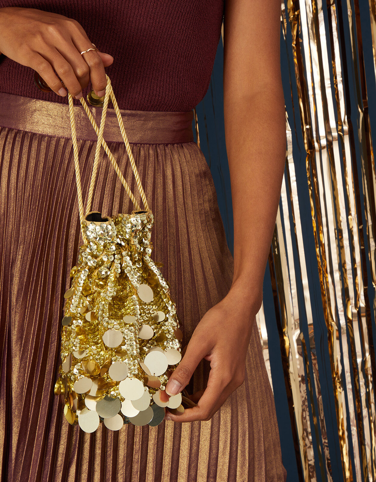 Disco Sequin Drawstring Bag Gold