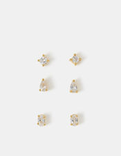3-Pack 14ct Gold-Plated Stone Stud Earrings, , large