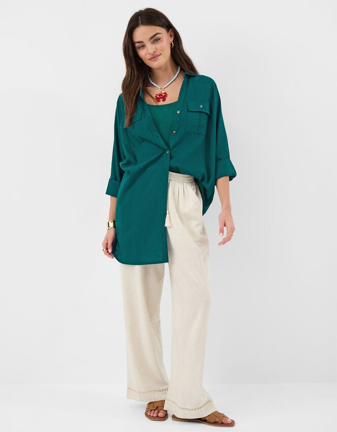 Lace Trim Beach Cover Up Shirt, Teal (TEAL), large