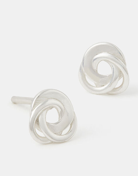 Sterling Silver Flat Knot Stud Earrings, , large