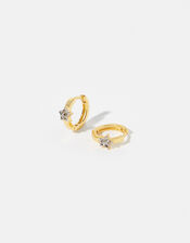 Gold Vermeil White Topaz Star Hoop Earrings, , large