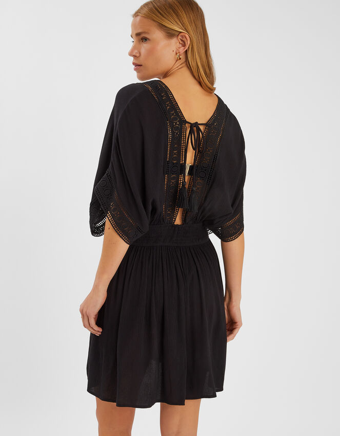 Crochet Trim Kaftan , Black (BLACK), large