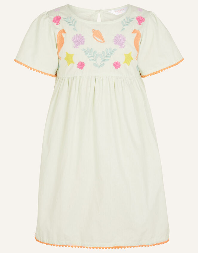 Girls Shell Embroidered Dress, Multi (PASTEL-MULTI), large