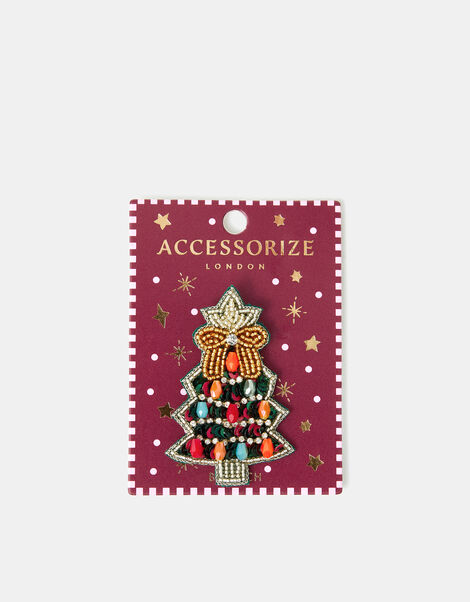 Beaded Christmas Tree Brooch, , large