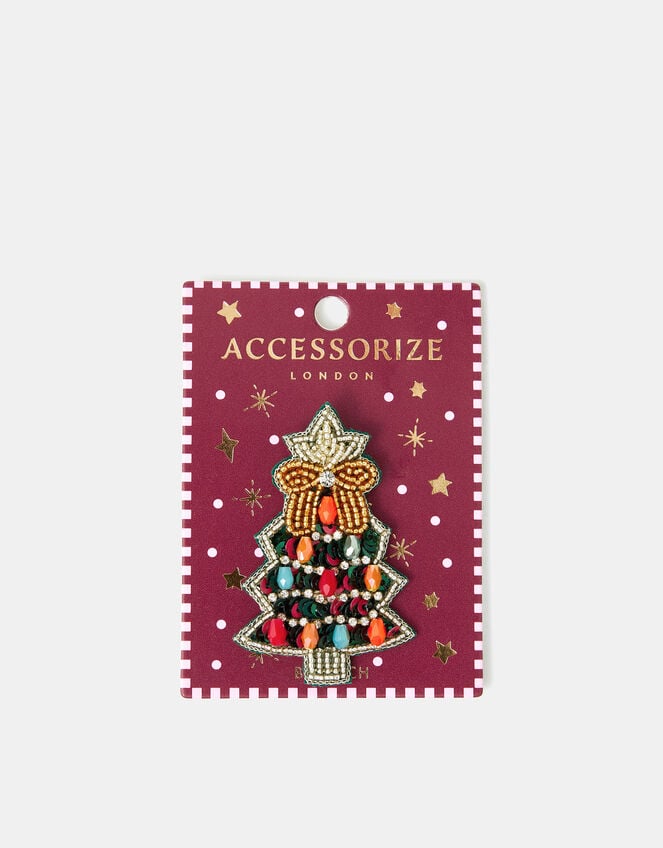 Beaded Christmas Tree Brooch, , large