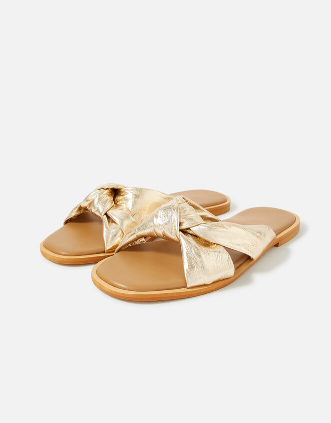Leather Knotted Sliders, Gold (GOLD), large
