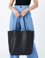 Large Leather Shopper Bag, Black (BLACK), large