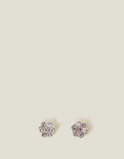 Sterling Silver-Plated Sparkle Flower Studs, , large