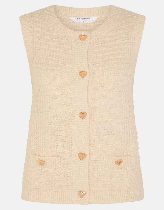 Heart Button Knit Waistcoat, Natural (NATURAL), large
