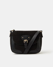 Saddle Buckle Crossbody Bag, Black (BLACK), large