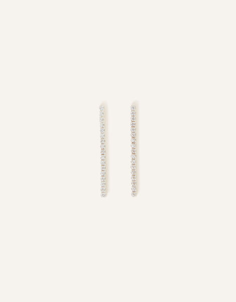 Sterling Silver Pave Long Line Drop Earrings, , large