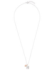 Sterling Silver Initial Necklace with Heart Charm - H, , large