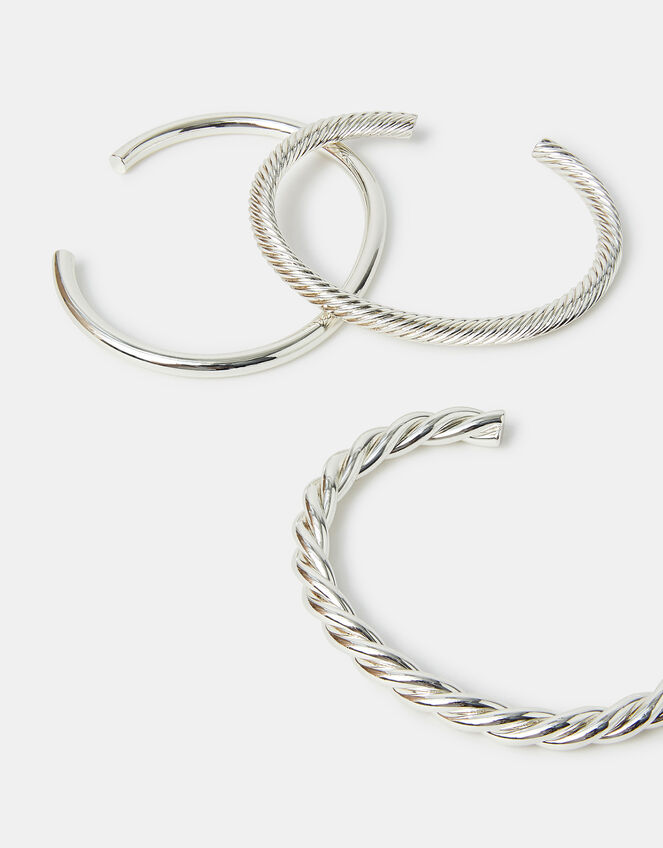 3-Pack Twisted Bangles, Silver (SILVER), large