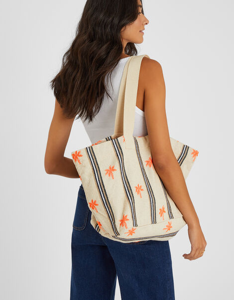 Palm Stripe Tote Bag, , large