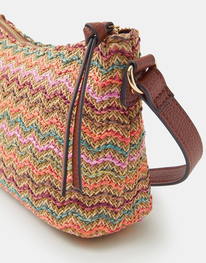 Stripe Raffia Crossbody Bag, , large