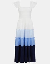 Colour Block Frill Maxi Dress, Blue (BLUE), large