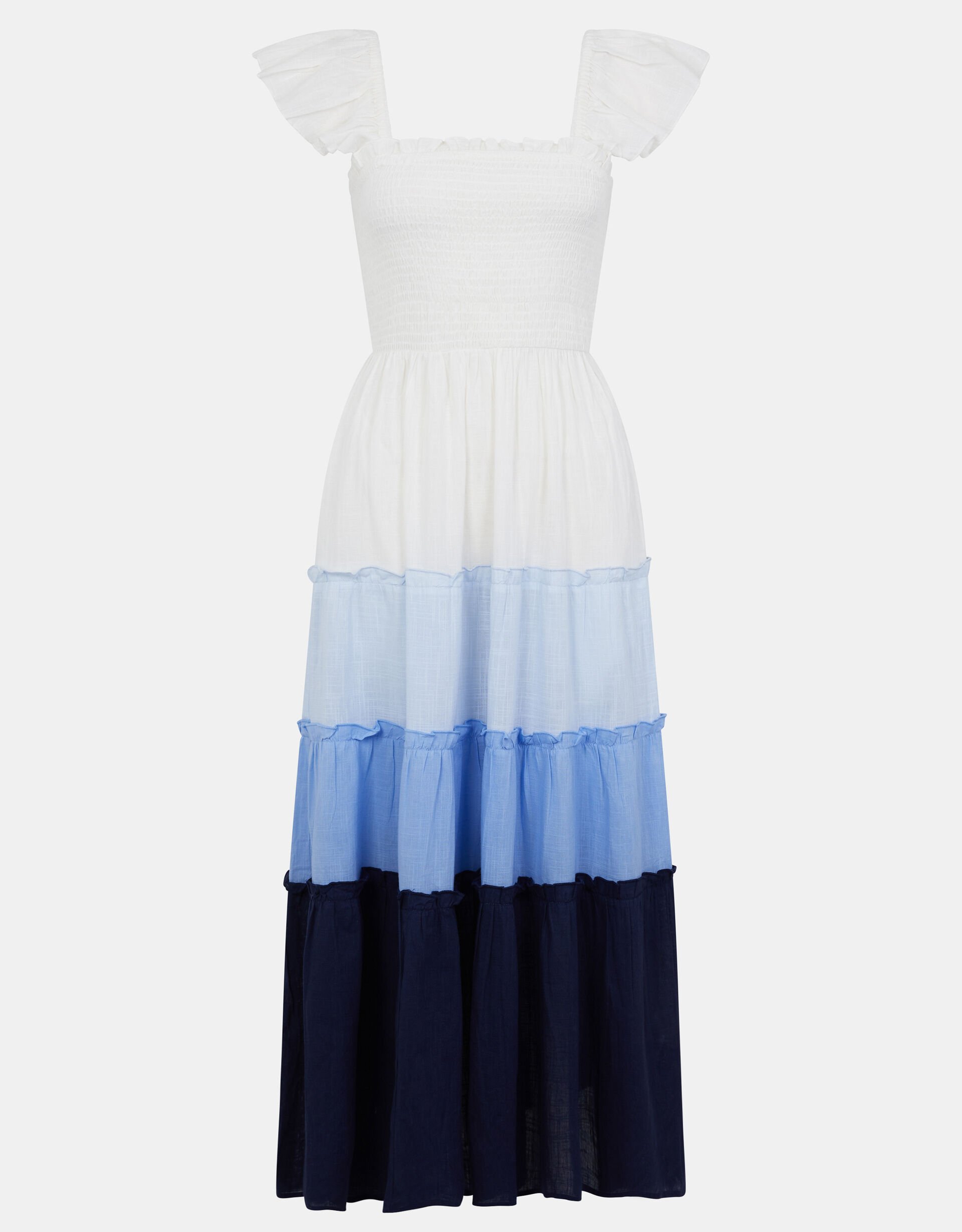 Colour Block Frill Maxi Dress, Blue (BLUE), large