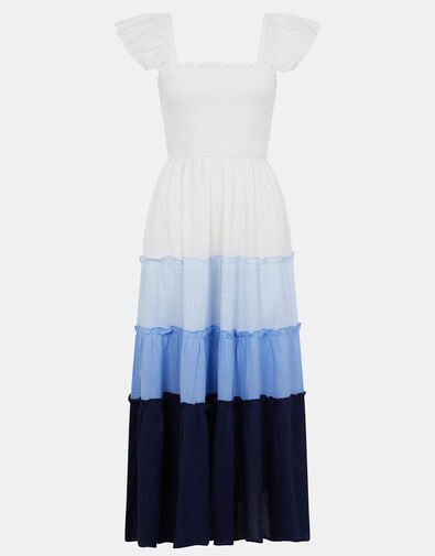 Colour Block Frill Maxi Dress, Blue (BLUE), large