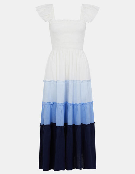 Colour Block Frill Maxi Dress, Blue (BLUE), large