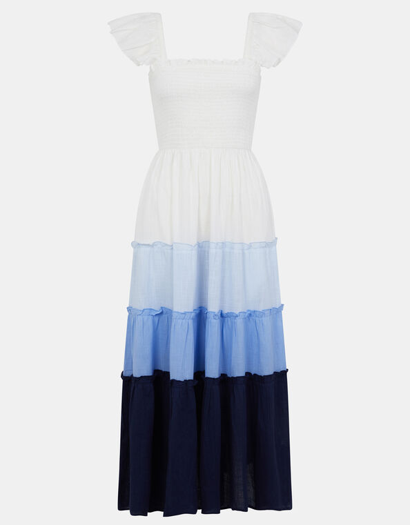 Colour Block Frill Maxi Dress, Blue (BLUE), large