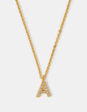 14ct Gold-Plated Diamanté Initial Pendant Necklace, Gold (GOLD), large