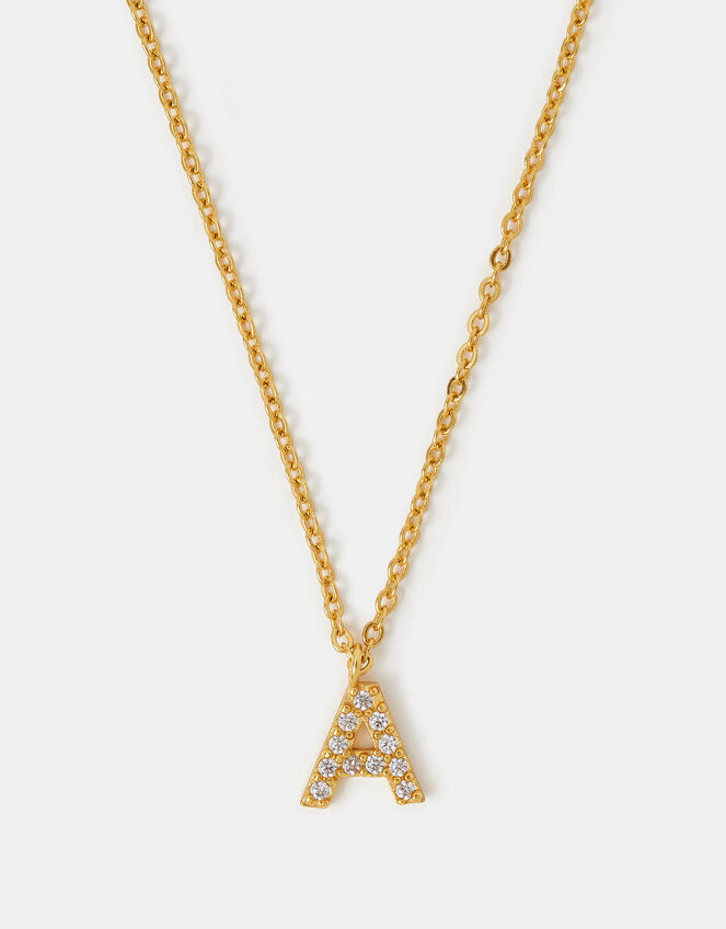 14ct Gold-Plated Diamanté Initial Pendant Necklace, Gold (GOLD), large