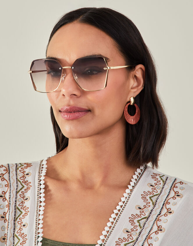 Metal Bevelled Edge Sunglasses, , large