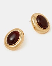 Statement Resin Stone Stud Earrings, Brown (BROWN), large