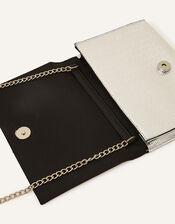 Metallic Chain Sleek Shoulder Bag, Silver (SILVER), large