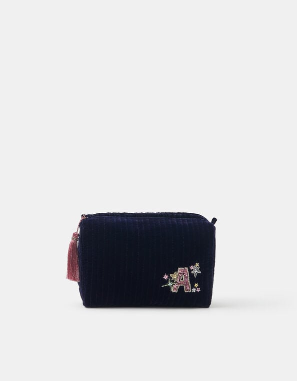 Large Embellished Initial Make Up Bag, Blue (NAVY), large