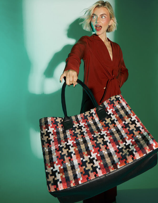 Dogtooth Textile Shopper Bag, , large