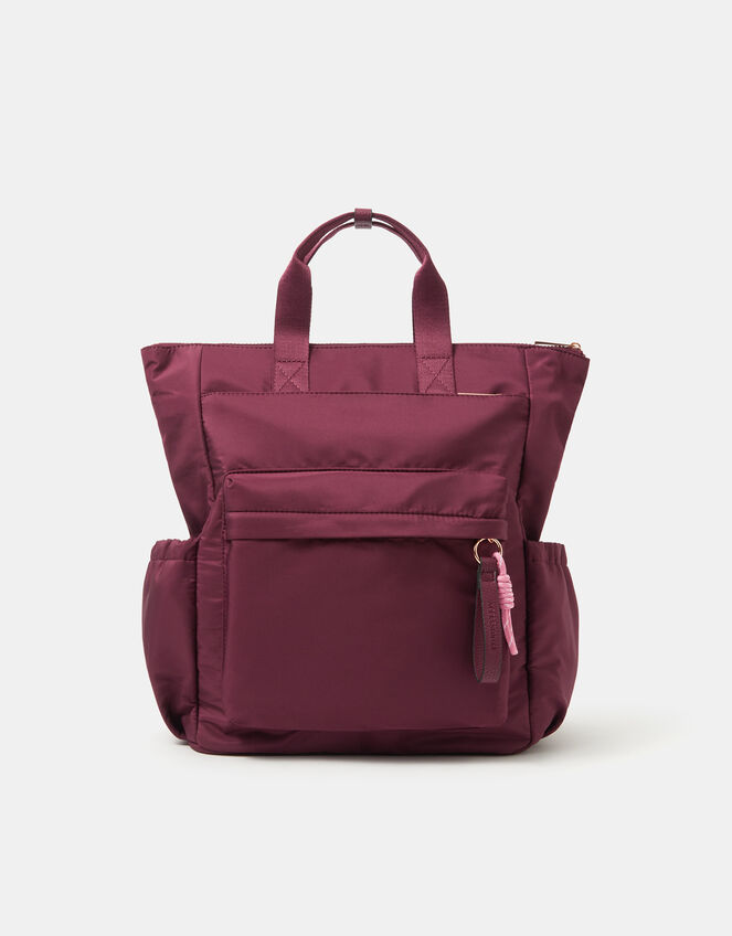 Top Handle Nylon Backpack, Red (BURGUNDY), large