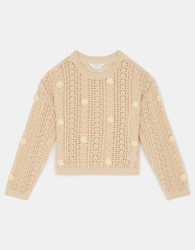 Girls Flower Appliqu&eacute; Jumper, Natural (NATURAL), large