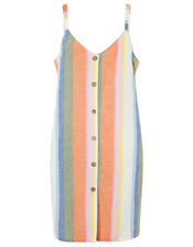Stripe Print Mini Dress in Pure Cotton, Multi (PASTEL-MULTI), large