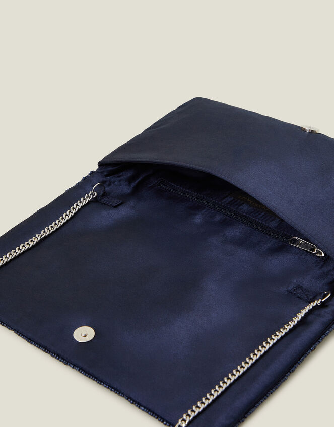 Metallic Embellished Clutch Bag, Blue (NAVY), large