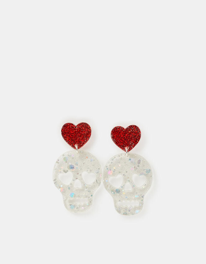 Halloween Glitter Skull Drop Earrings, , large